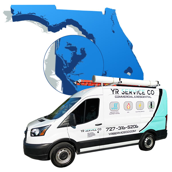 map of service areas in Florida with YR Service Co van